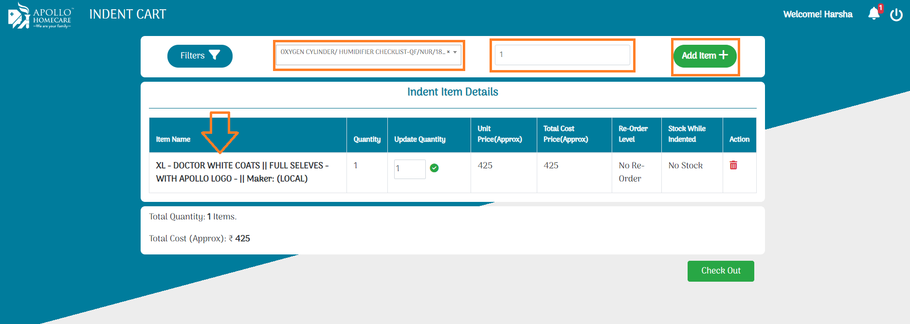 Search Item In Indent: