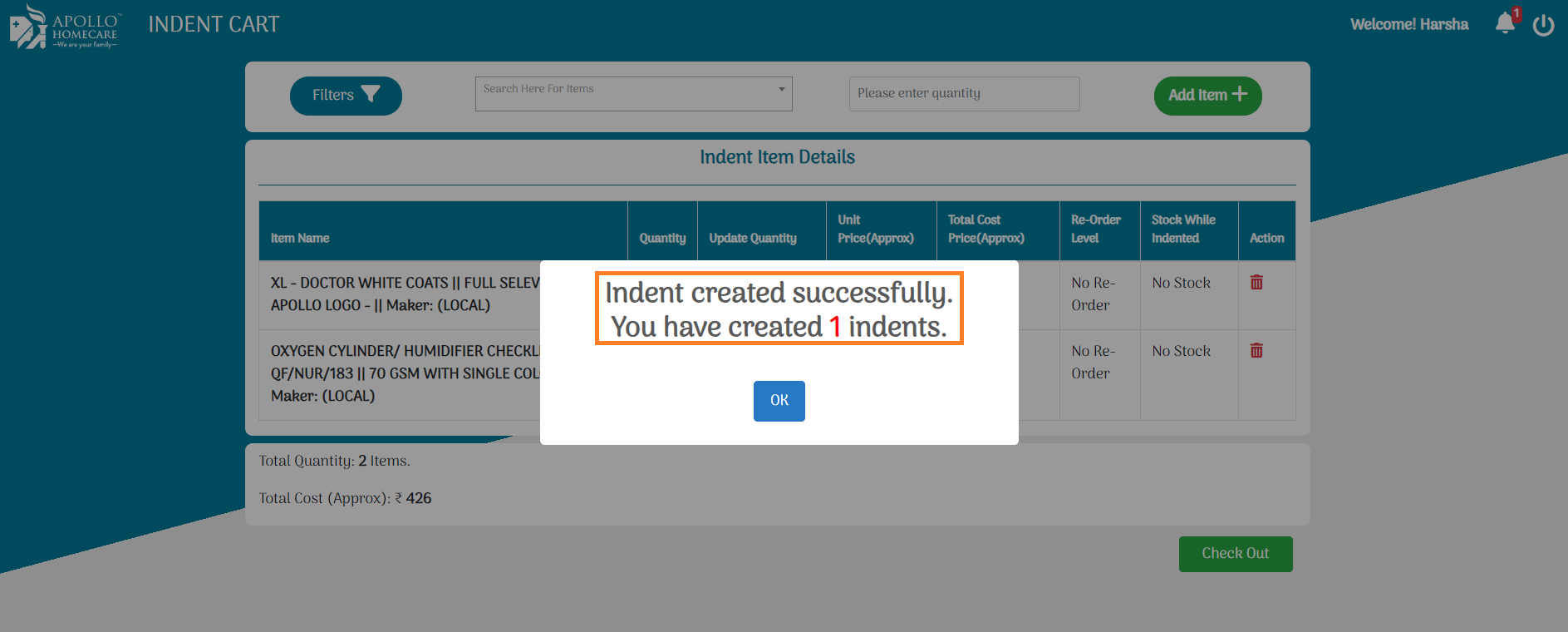 Search Item In Indent:
