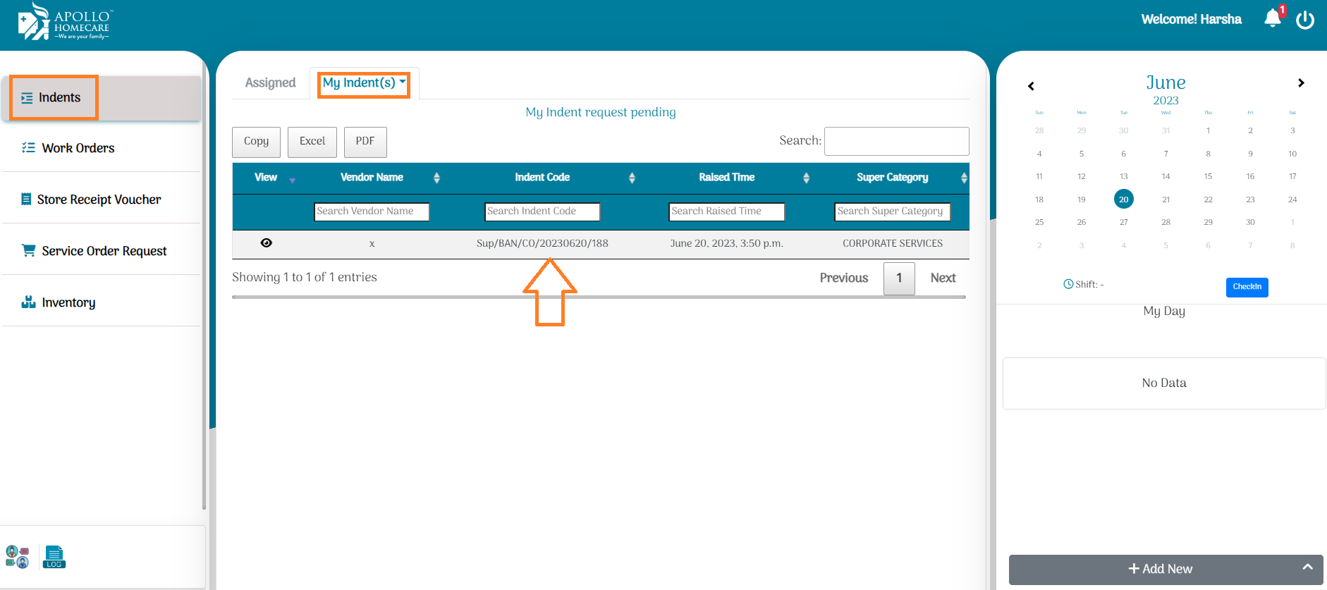 Search Item In Indent: