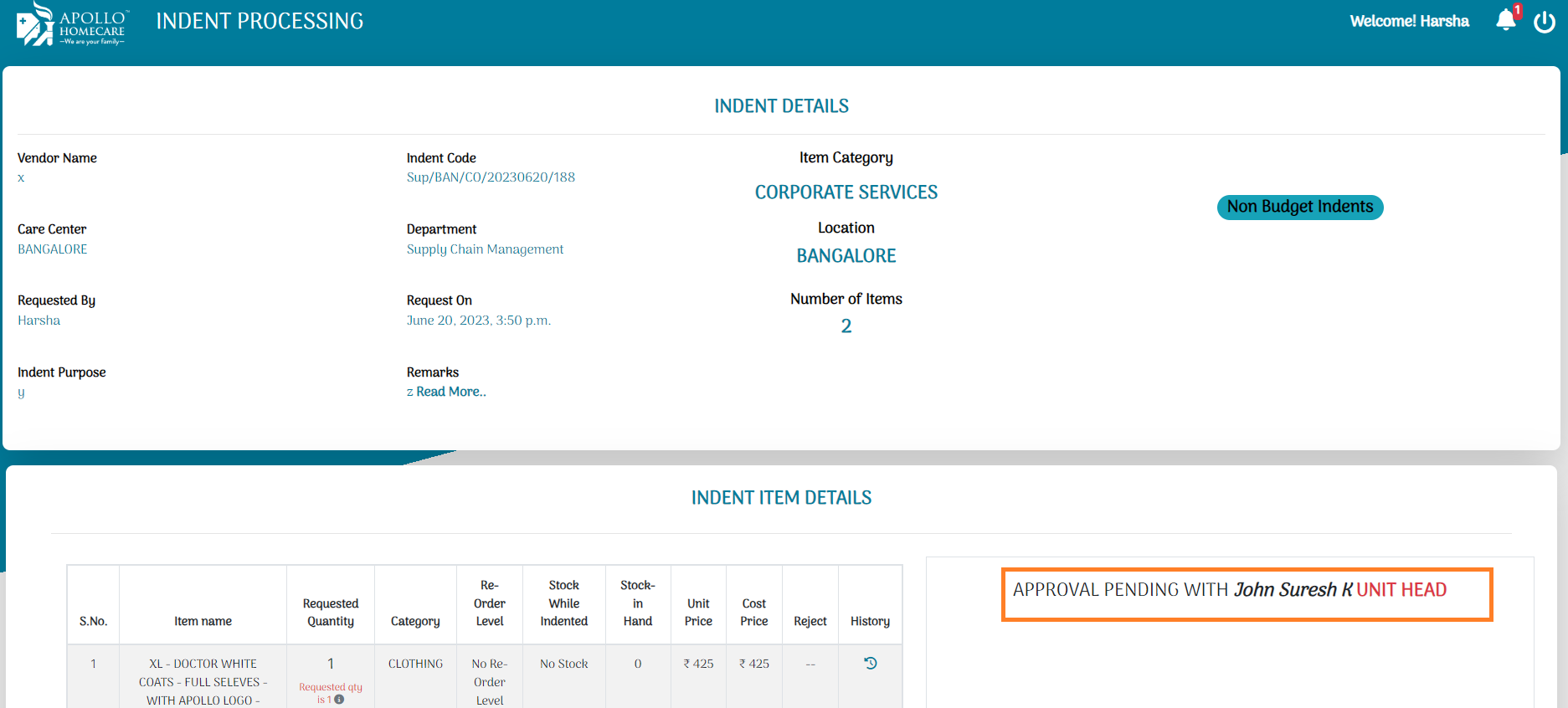 Search Item In Indent: