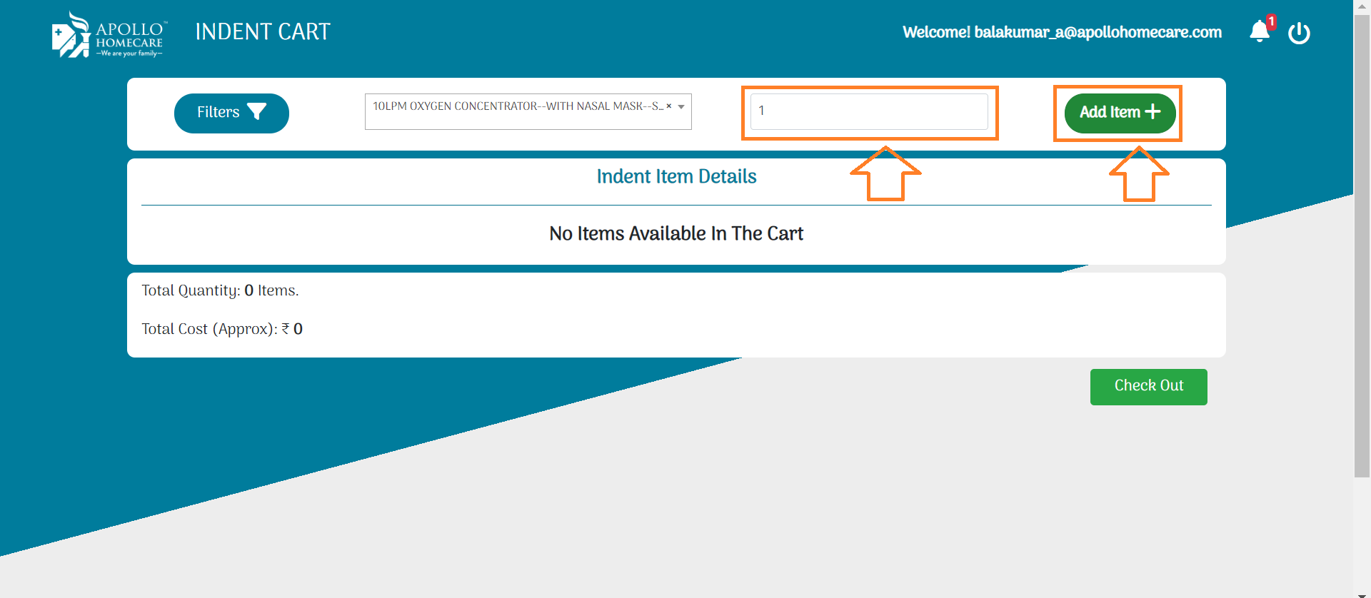 How to update Item's quantity in Indent